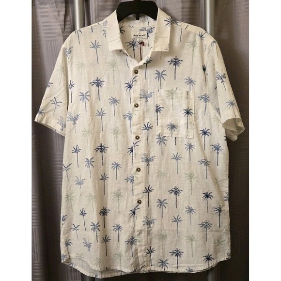 Jeremiah American Legacy Tropical White Blue Short Sleeve Shirt Men's Large - Picture 1 of 6